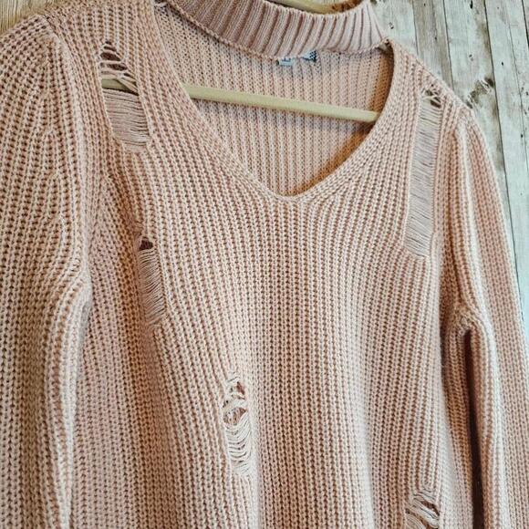 Women's Crave Fame Pink Distressed Sweater Size S - Picture 6 of 9